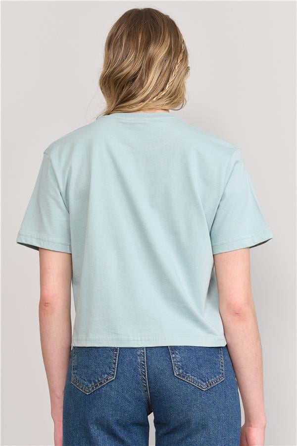 Çetinkaya Fithit 8286 Bayan Bisiklet Yaka 30/1 Compact Penye Süprem Crop T-shirt Çağla