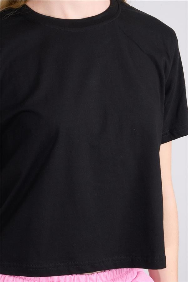 Çetinkaya Fithit 8286 Bayan Bisiklet Yaka 30/1 Compact Penye Süprem Crop T-shirt Siyah