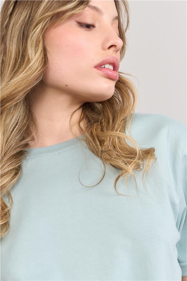 Çetinkaya Fithit 8286 Bayan Bisiklet Yaka 30/1 Compact Penye Süprem Crop T-shirt Çağla