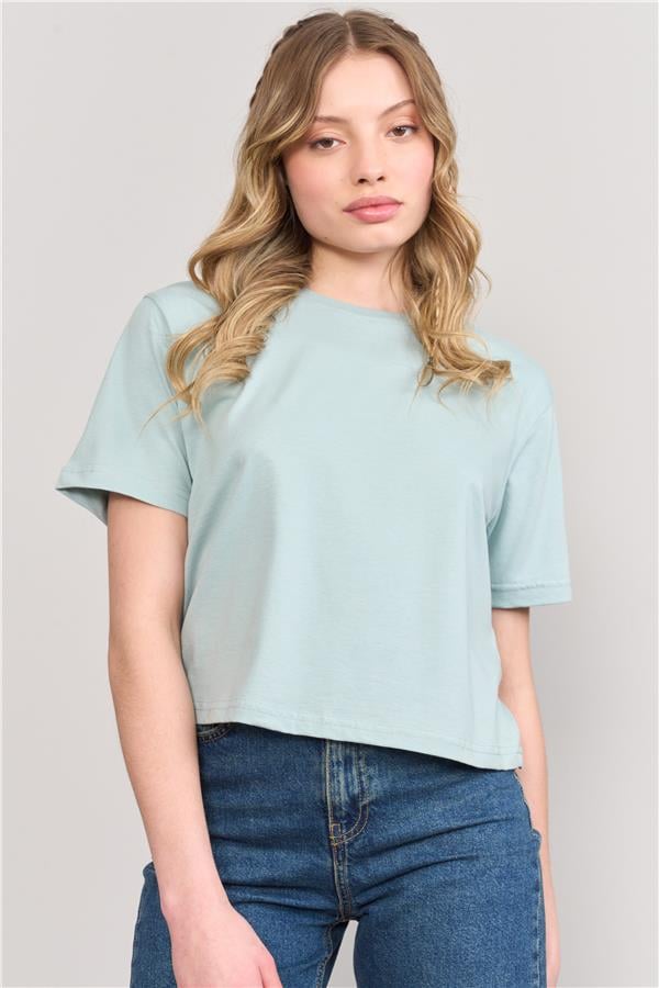 Çetinkaya Fithit 8286 Bayan Bisiklet Yaka 30/1 Compact Penye Süprem Crop T-shirt Çağla