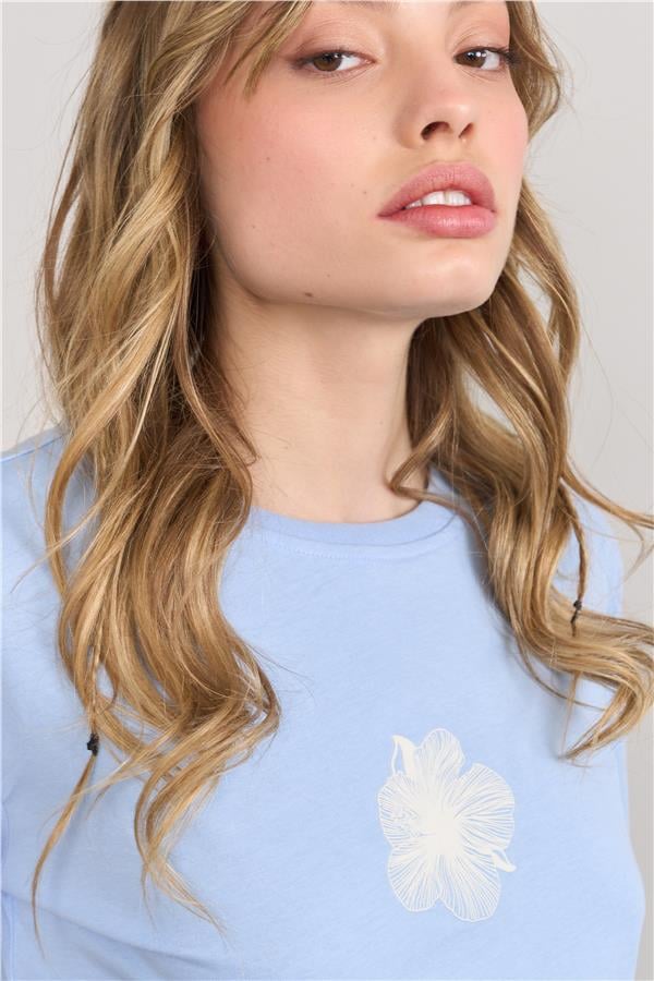 Çetinkaya Fithit 8310 Bayan Bisiklet Yaka 30/1 Penye Baskılı Crop T-shirt Açık Mavi