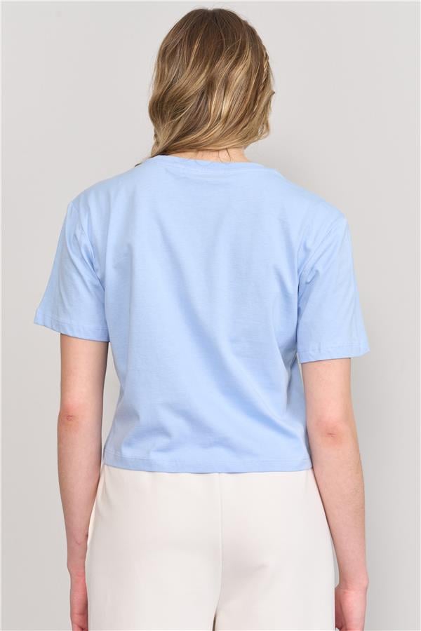 Çetinkaya Fithit 8310 Bayan Bisiklet Yaka 30/1 Penye Baskılı Crop T-shirt Açık Mavi