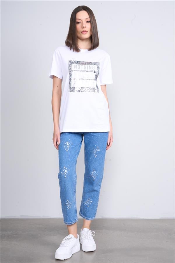 Çetinkaya Fithit 8321 Bayan Bisiklet Yaka 30/1 Penye Süprem Regular T-shirt Beyaz