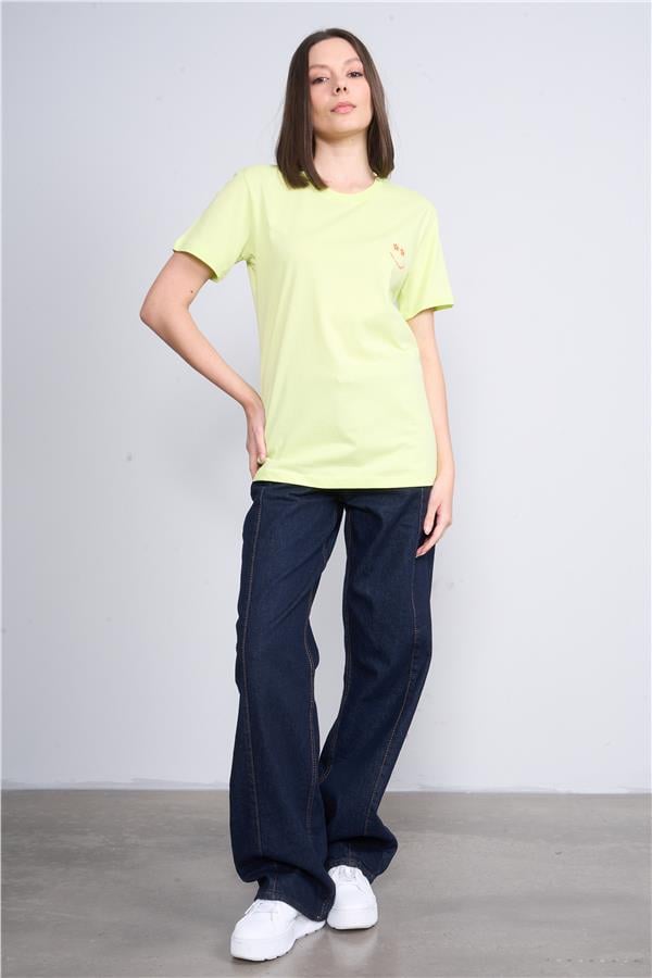 Çetinkaya Fithit 8325 Bayan Bisiklet Yaka 30/1 Penye Süprem Regular T-shirt Açık Yeşil