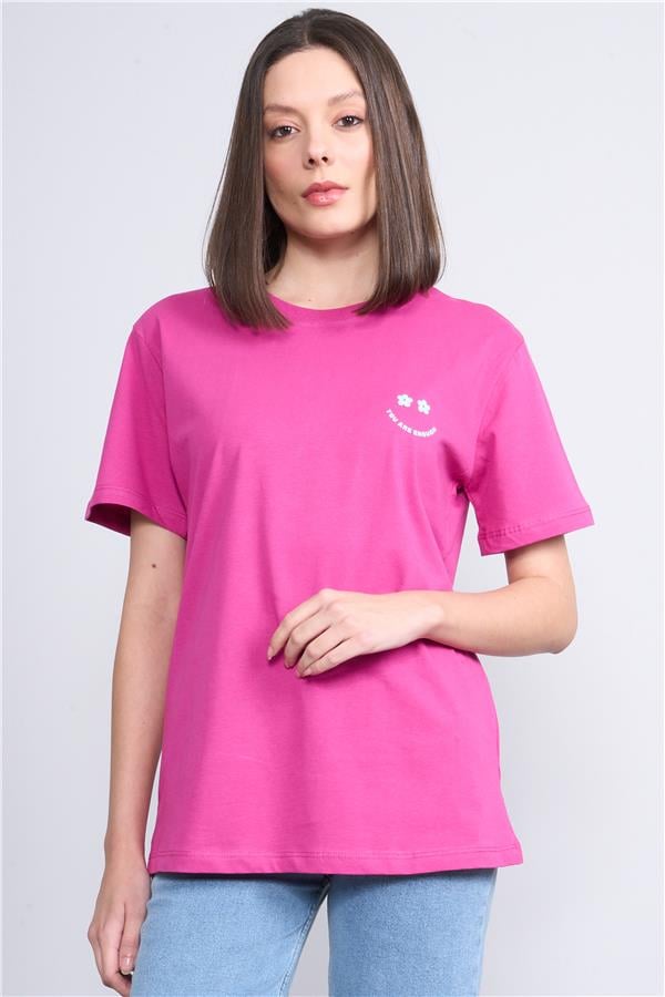 Çetinkaya Fithit 8325 Bayan Bisiklet Yaka 30/1 Penye Süprem Regular T-shirt Fuşya