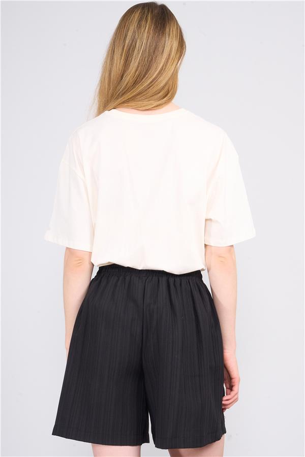 Çetinkaya Fithit 8327 Bayan Bisiklet Yaka 30/1 Penye Oversize T-shirt Krem