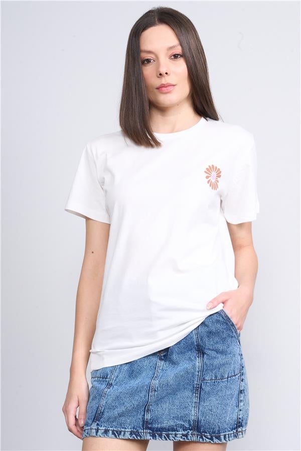 Çetinkaya Fithit 8329 Bayan Bisiklet Yaka 30/1 Penye Süprem Regular T-shirt Krem