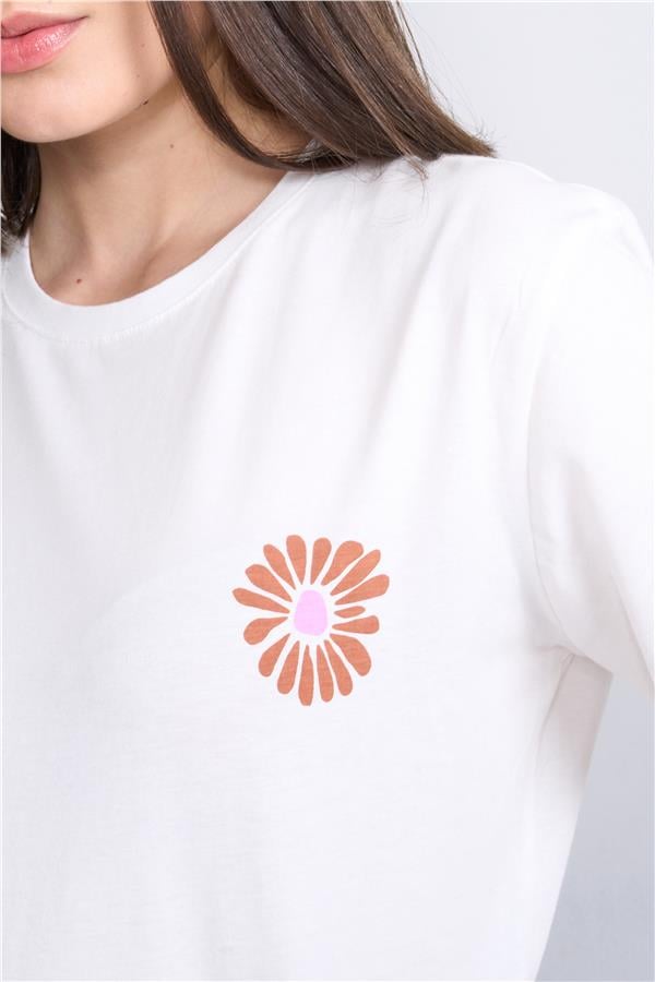 Çetinkaya Fithit 8329 Bayan Bisiklet Yaka 30/1 Penye Süprem Regular T-shirt Krem