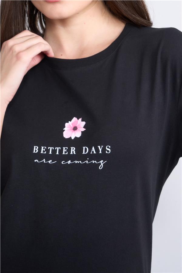 Çetinkaya Fithit 8333 Bayan Bisiklet Yaka 30/1 Penye Süprem Regular T-shirt Siyah