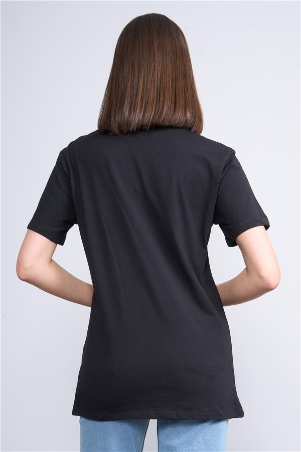 Çetinkaya Fithit 8333 Bayan Bisiklet Yaka 30/1 Penye Süprem Regular T-shirt Siyah