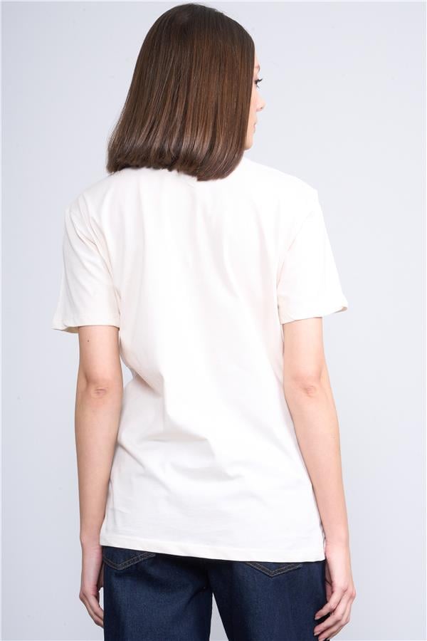 Çetinkaya Fithit 8344 Bayan Bisiklet Yaka 30/1 Penye Regular T-shirt Krem