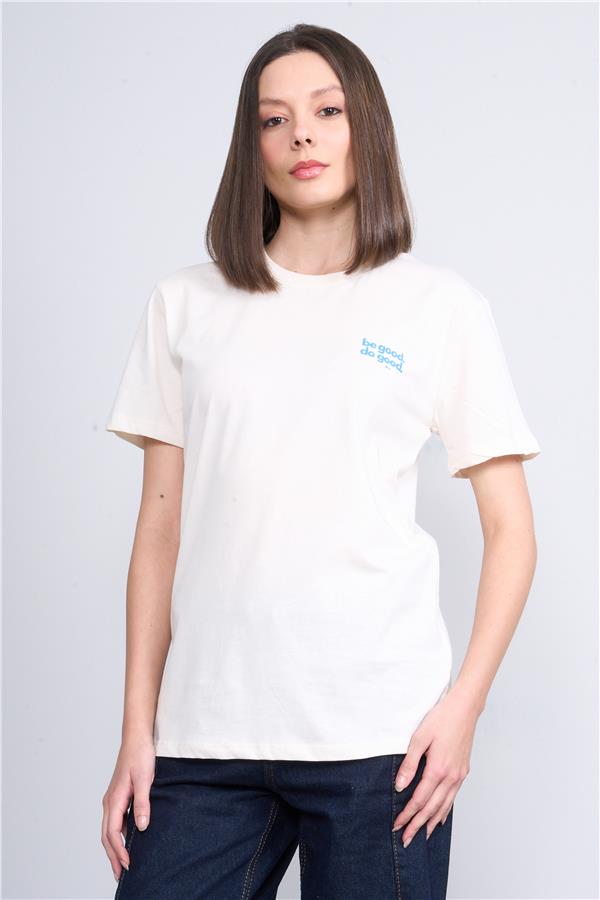 Çetinkaya Fithit 8344 Bayan Bisiklet Yaka 30/1 Penye Regular T-shirt Krem