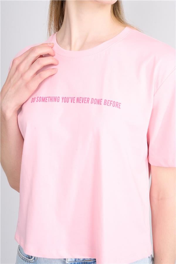 Çetinkaya Fithit 8356 Bayan Bisiklet Yaka 30/1 Penye Baskılı Crop T-shirt Açık Pembe