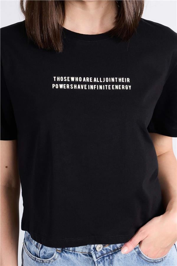Çetinkaya Fithit 8363 Bayan Bisiklet Yaka 30/1 Penye Regular Crop T-shirt Siyah