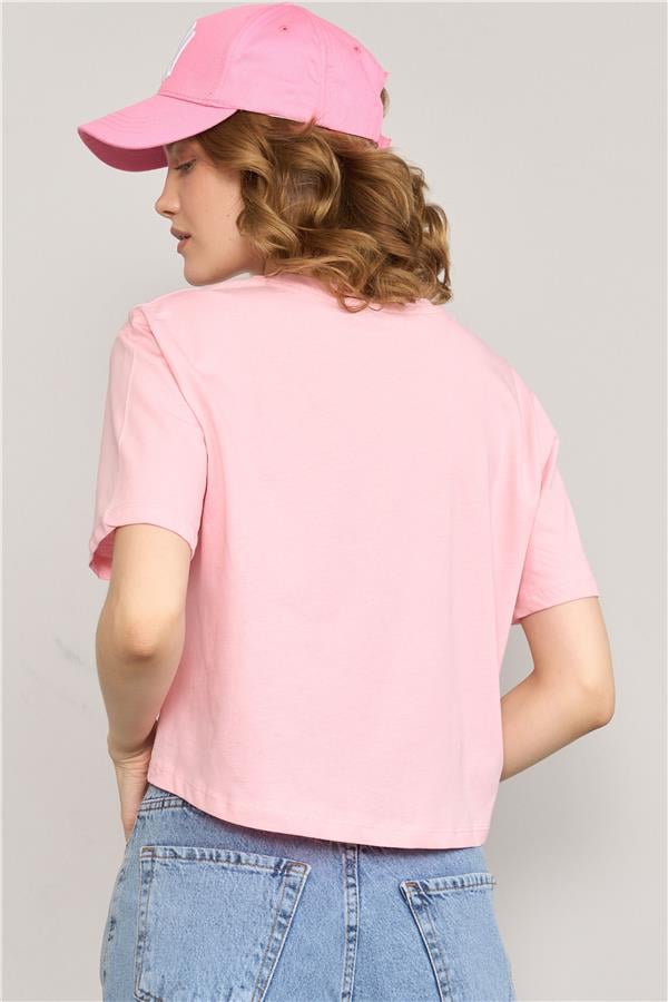Çetinkaya Fithit 8363 Bayan Bisiklet Yaka 30/1 Penye Regular Crop T-shirt Açık Pembe