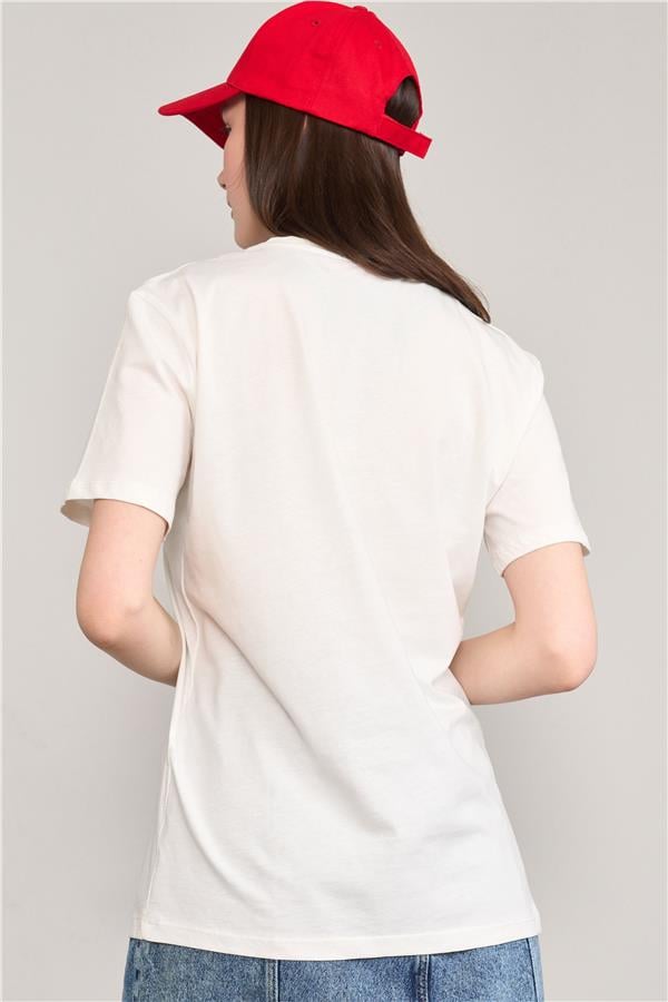 Çetinkaya Fithit 8380 Bayan Bisiklet Yaka 30/1 Penye Regular T-shirt Krem