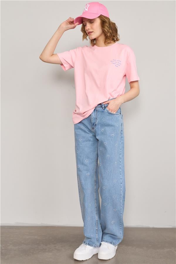Çetinkaya Fithit 8380 Bayan Bisiklet Yaka 30/1 Penye Regular T-shirt Açık Pembe