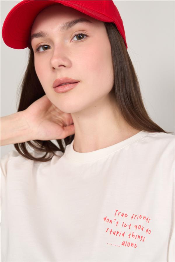 Çetinkaya Fithit 8380 Bayan Bisiklet Yaka 30/1 Penye Regular T-shirt Krem