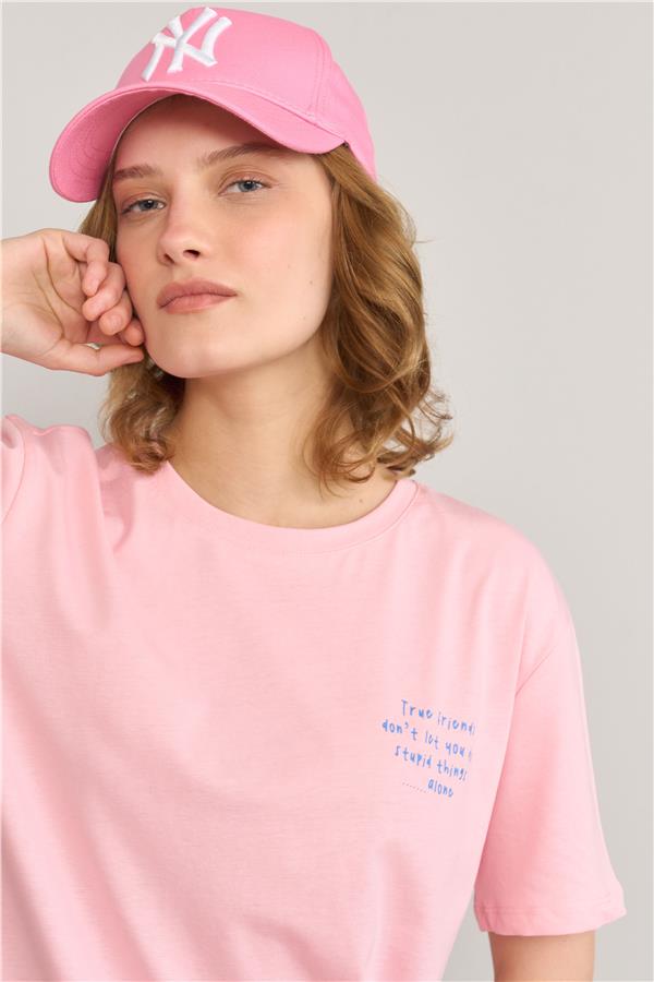 Çetinkaya Fithit 8380 Bayan Bisiklet Yaka 30/1 Penye Regular T-shirt Açık Pembe