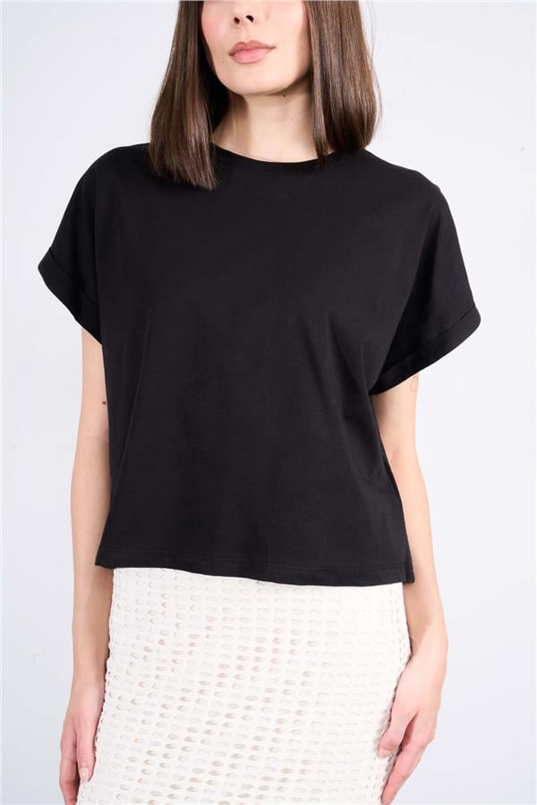 Çetinkaya Fithit 8382 Bayan Bisiklet Yaka 30/1 Penye Süprem T-shirt Siyah