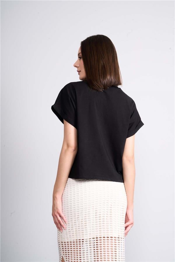 Çetinkaya Fithit 8382 Bayan Bisiklet Yaka 30/1 Penye Süprem T-shirt Siyah