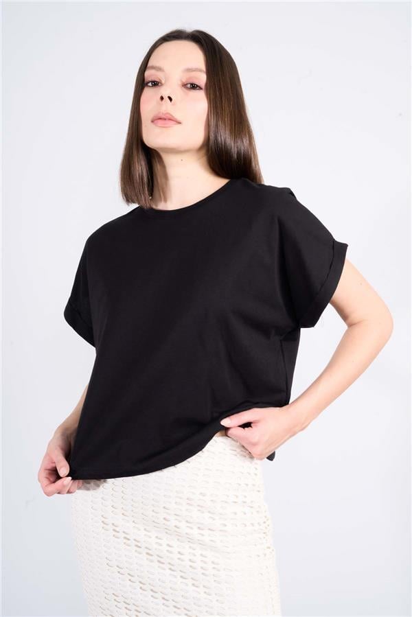Çetinkaya Fithit 8382 Bayan Bisiklet Yaka 30/1 Penye Süprem T-shirt Siyah