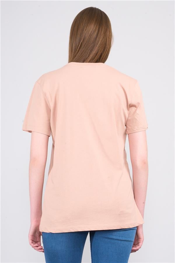 Çetinkaya Fithit 8414 Bayan Bisiklet Yaka 30/1 Penye Süprem Regular T-shirt Camel