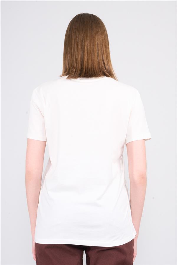 Çetinkaya Fithit 8414 Bayan Bisiklet Yaka 30/1 Penye Süprem Regular T-shirt Krem