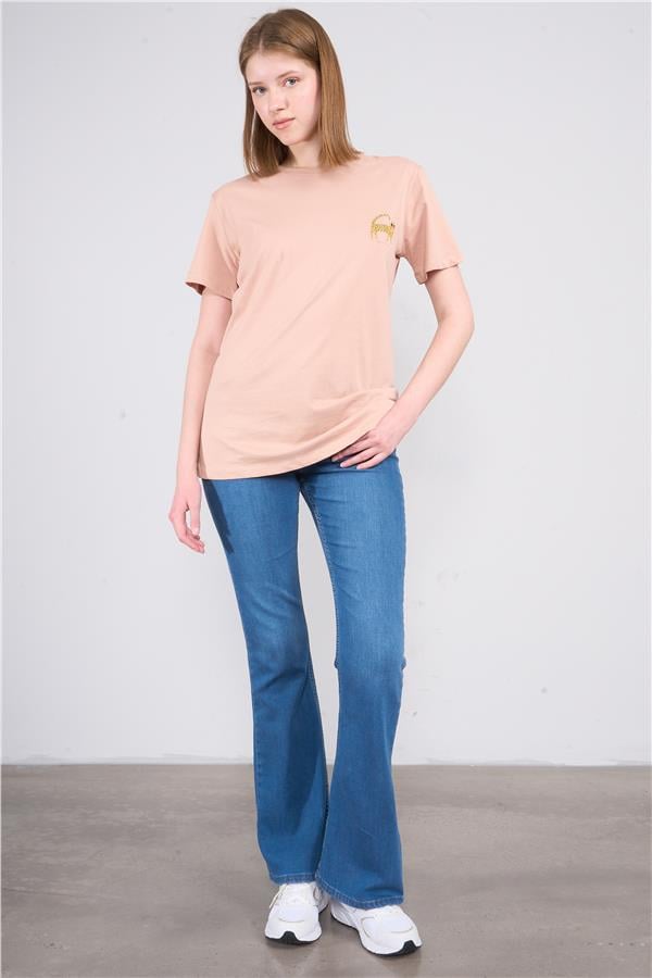 Çetinkaya Fithit 8414 Bayan Bisiklet Yaka 30/1 Penye Süprem Regular T-shirt Camel