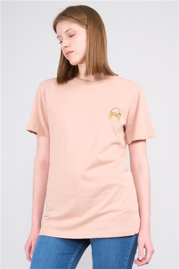 Çetinkaya Fithit 8414 Bayan Bisiklet Yaka 30/1 Penye Süprem Regular T-shirt Camel