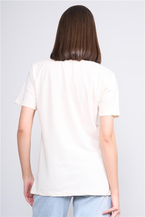 Çetinkaya Fithit 8415 Bayan Bisiklet Yaka 30/1 Penye Regular T-shirt Koyu Krem