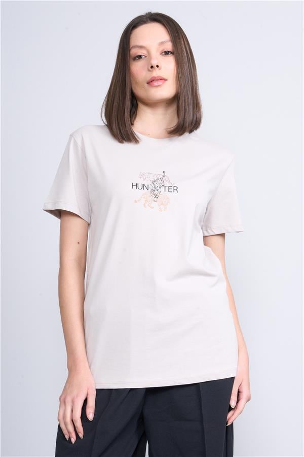 Çetinkaya Fithit 8415 Bayan Bisiklet Yaka 30/1 Penye Regular T-shirt Vizon