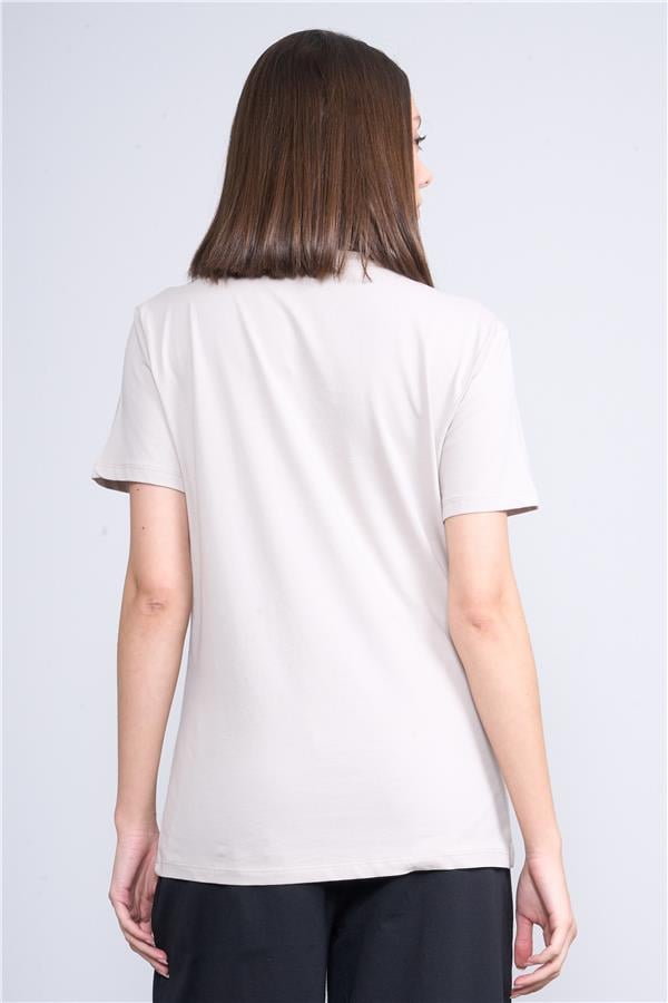 Çetinkaya Fithit 8415 Bayan Bisiklet Yaka 30/1 Penye Regular T-shirt Vizon