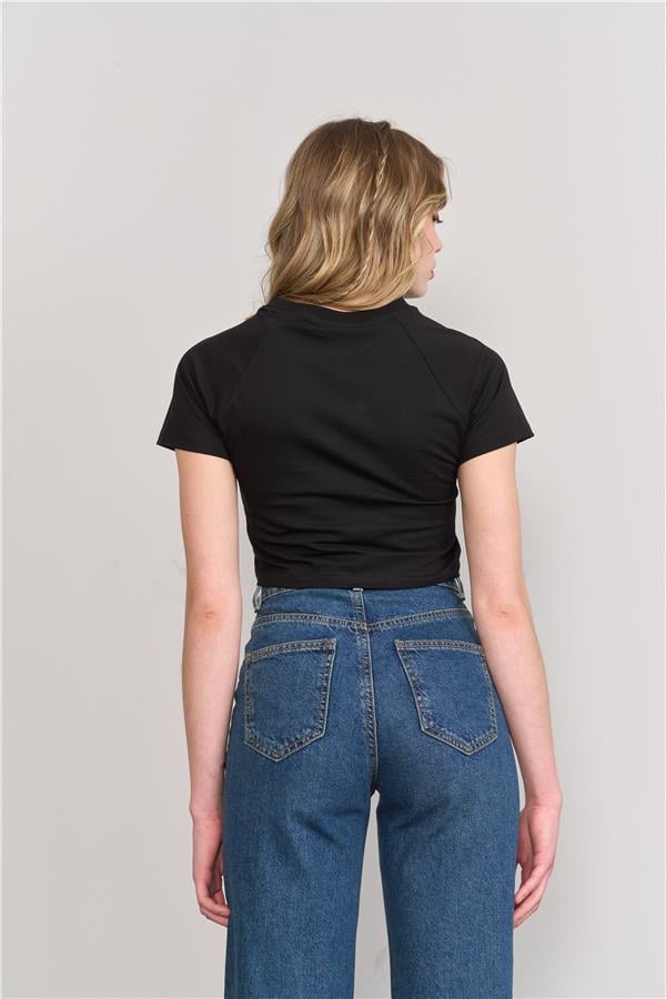 Çetinkaya Fithit 8429 Bayan Bisiklet Yaka 30/1 Compact Penye Süprem Crop T-shirt Siyah