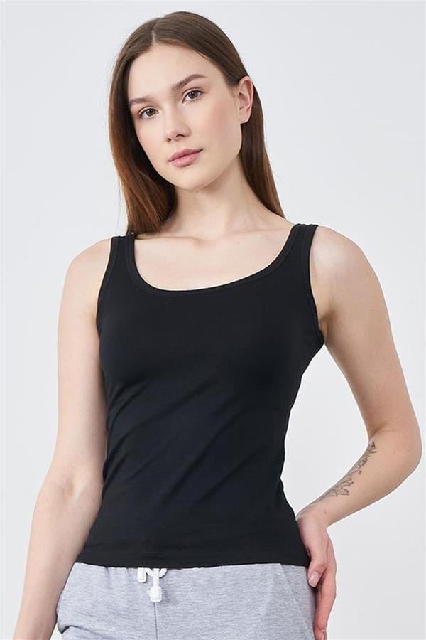 Çetinkaya Fithit 8449 Bayan 30/1 Compact Penye Süprem Sıfır Kol Atlet Siyah