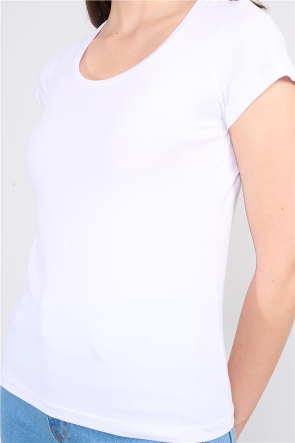 Çetinkaya Fithit 8464 Bayan U Yaka 30/1 Compact Penye Süprem T-shirt Beyaz