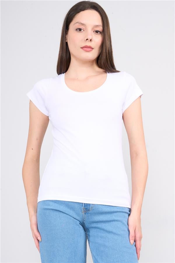 Çetinkaya Fithit 8464 Bayan U Yaka 30/1 Compact Penye Süprem T-shirt Beyaz