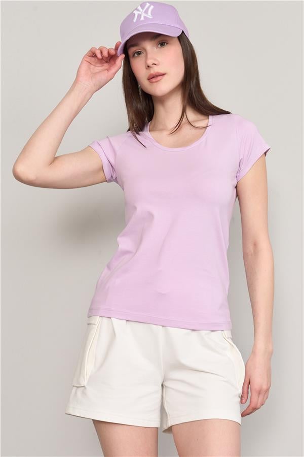 Çetinkaya Fithit 8464 Bayan U Yaka 30/1 Compact Penye Süprem T-shirt Lila