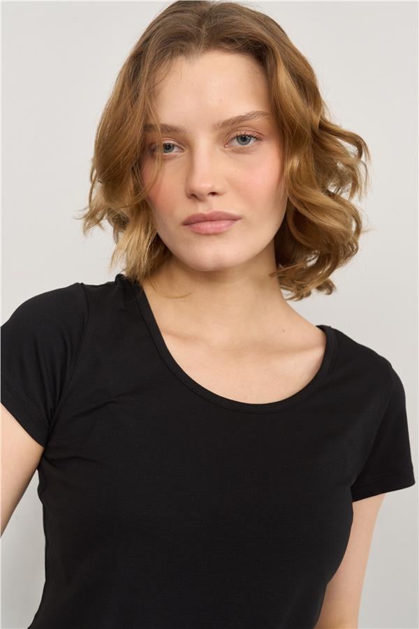 Çetinkaya Fithit 8469 Bayan Bisiklet Yaka 30/1 Compact Penye Süprem T-shirt Siyah