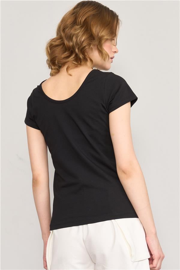 Çetinkaya Fithit 8469 Bayan Bisiklet Yaka 30/1 Compact Penye Süprem T-shirt Siyah
