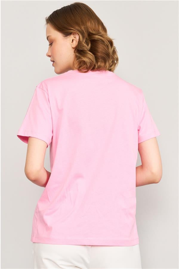 Çetinkaya Fithit 8470 Bayan Bisiklet Yaka 30/1 Compact Penye Süprem Baskılı T-shirt Pembe
