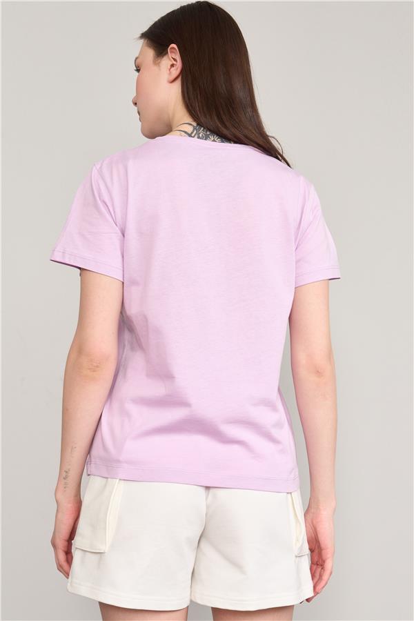 Çetinkaya Fithit 8474 Bayan Bisiklet Yaka 30/1 Compact Penye Süprem Baskılı T-shirt Lila