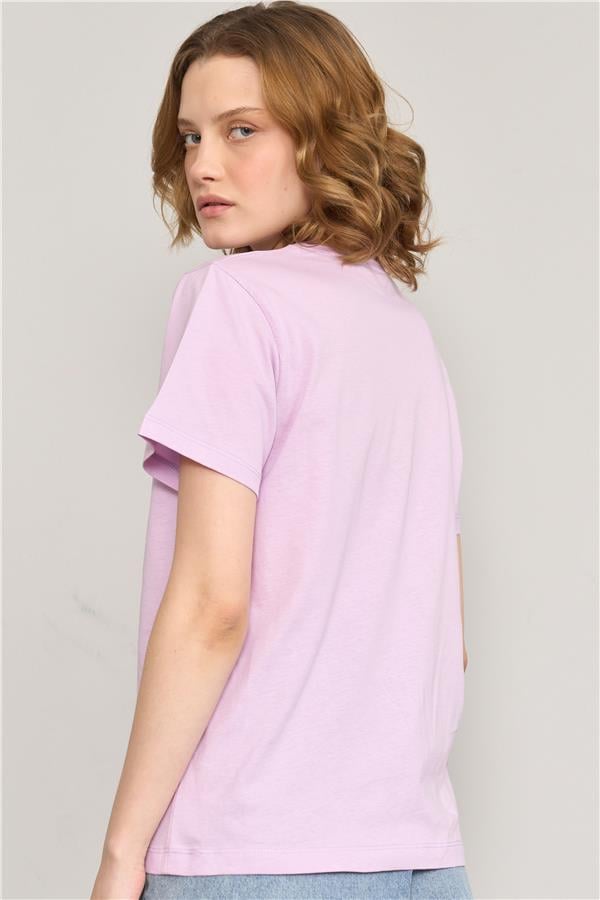Çetinkaya Fithit 8479 Bayan Bisiklet Yaka 30/1 Compact Penye Süprem Baskılı T-shirt Lila