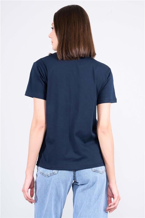 Çetinkaya Fithit 8483 Bayan Bisiklet Yaka 30/1 Compact Penye Süprem Baskılı T-shirt Lacivert