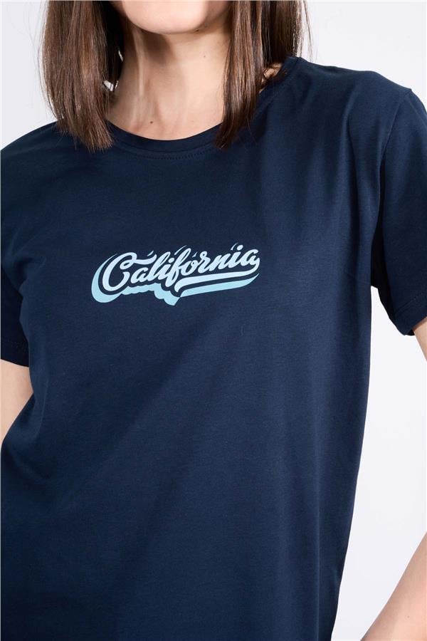 Çetinkaya Fithit 8483 Bayan Bisiklet Yaka 30/1 Compact Penye Süprem Baskılı T-shirt Lacivert