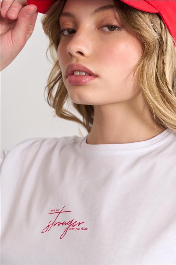 Çetinkaya Fithit 8484 Bayan Bisiklet Yaka 30/1 Compact Penye Süprem Baskılı T-shirt Beyaz