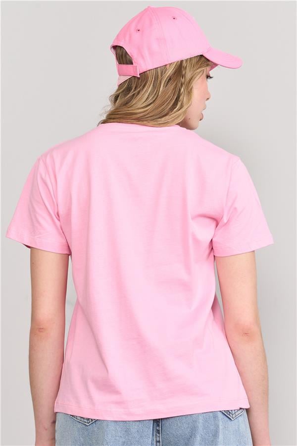 Çetinkaya Fithit 8488 Bayan Bisiklet Yaka 30/1 Compact Penye Süprem Baskılı T-shirt Pembe