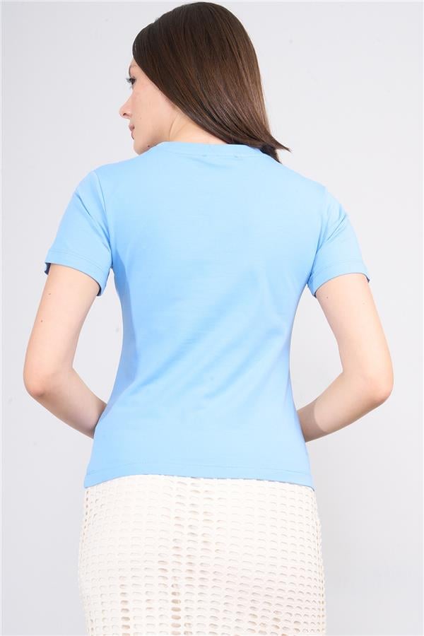 Çetinkaya Fithit 8501 Bayan Bisiklet Yaka 30/1 Likralı Süprem T-shirt Açık Mavi