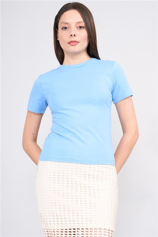 Çetinkaya Fithit 8501 Bayan Bisiklet Yaka 30/1 Likralı Süprem T-shirt Açık Mavi