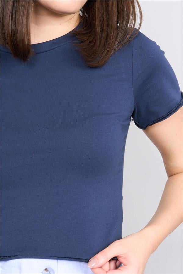 Çetinkaya Fithit 8506 Bayan Bisiklet Yaka 30/1 Likralı Süprem Crop T-shirt Lacivert